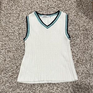 Vintage Rampage White Ribbed V-Neck Tank Top with Black and Blue Trim